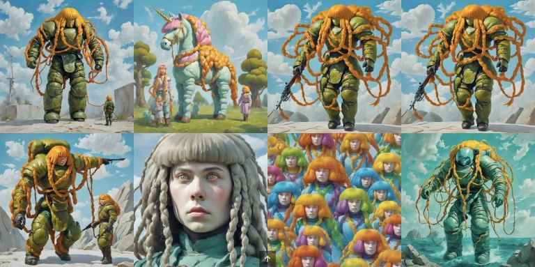 Collage verschiedenener KI-Bilder mit Fantasie-Wesen